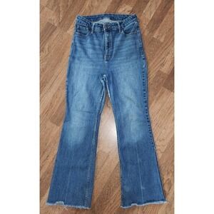 Old Navy High Waisted Flare Jeans Blue Denim Raw Hem Size 10  B56